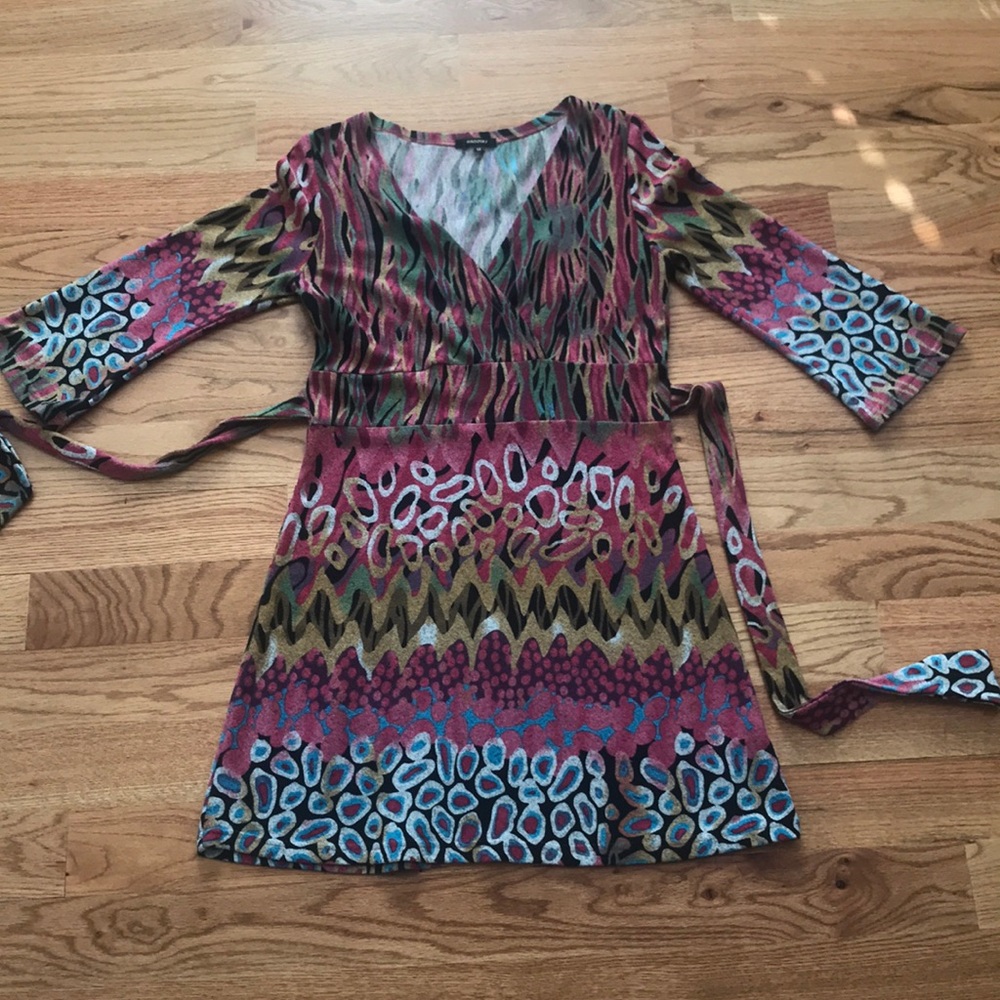 Multicolored V-neck Sweater Dress